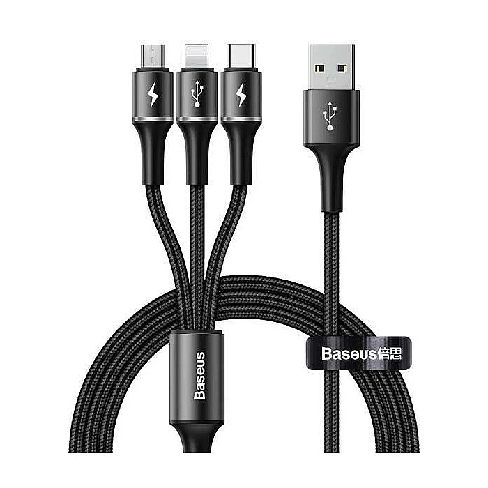 Baseus Halo 3-in-1 Data Cable USB For M+L+T 3.5A 1.2M...